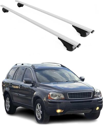 OMAC سقف الرف القضبان المتقاطعة لفولفو XC90 2003-2014 قابل للقفل 165 رطل معدن أسود 2 قطعة يناسب حاملات البضائع كاياك زورق الدراجة على الجليد in Kuwait