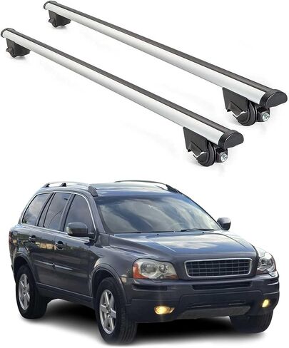 OMAC سقف الرف القضبان المتقاطعة لفولفو XC90 2003-2014 قابل للقفل 165 رطل معدن أسود 2 قطعة يناسب حاملات البضائع كاياك زورق الدراجة على الجليد in Kuwait