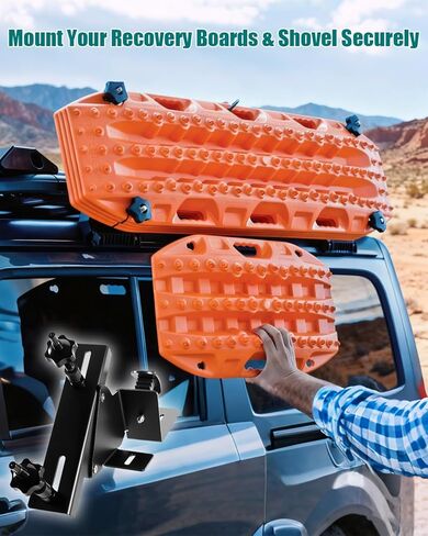 Recovery Track Board Mounting Kit with Shovel Holder, Universal Side Mount for Roof Platform Rack, Heavy-Duty Steel Traction Board Bracket with Lock, Quick Release Knobs for Off-Road & Overlanding in Saudi Arabia