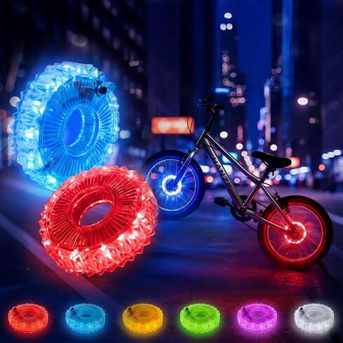 HANZE Rechargeable Bike Wheel Lights – 9 Colors 21 Lighting Modes LED Hub Light, 20H Runtime Motion Activated Bicycle Tire Safety Accessories, Cool Spoke Lights Gifts for Kids Adults (2 Pack) in Saudi Arabia
