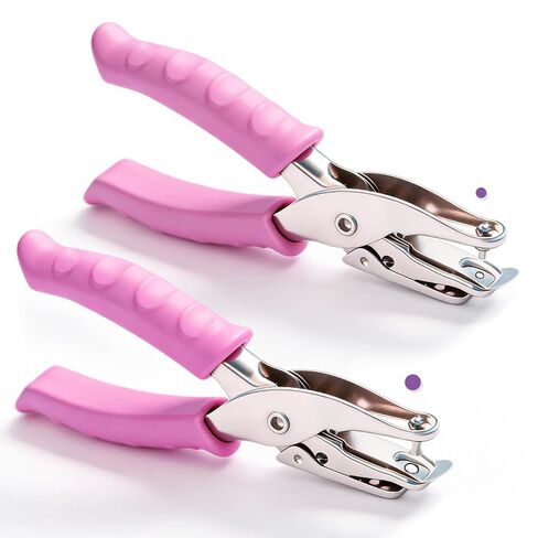 2 Pack Single Hole Punch, 1/4" & 1/8" Hole Puncher, Pink Soft Grip Handheld Paper Hole Punches for Crafts, Tags, Tickets, Scrapbook, Small One Hole Punch for Office School Use in Saudi Arabia