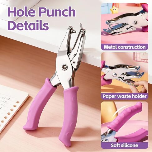 2 Pack Single Hole Punch, 1/4" & 1/8" Hole Puncher, Pink Soft Grip Handheld Paper Hole Punches for Crafts, Tags, Tickets, Scrapbook, Small One Hole Punch for Office School Use in Saudi Arabia