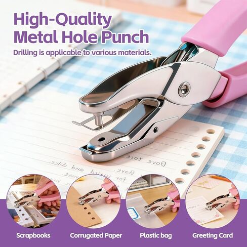 2 Pack Single Hole Punch, 1/4" & 1/8" Hole Puncher, Pink Soft Grip Handheld Paper Hole Punches for Crafts, Tags, Tickets, Scrapbook, Small One Hole Punch for Office School Use in Saudi Arabia