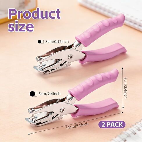 2 Pack Single Hole Punch, 1/4" & 1/8" Hole Puncher, Pink Soft Grip Handheld Paper Hole Punches for Crafts, Tags, Tickets, Scrapbook, Small One Hole Punch for Office School Use in Saudi Arabia