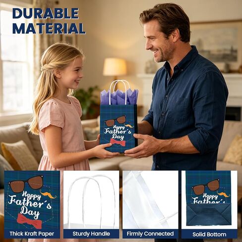 DECEED 12 PCS Fathers Day Gift Bags with Handles & Tissue Paper, Happy Fathers Day Paper Bags for Dad, Grandpa, Men, Fathers Day Birthday Party Favors & Holiday Gift Wrapping Supplies in Saudi Arabia