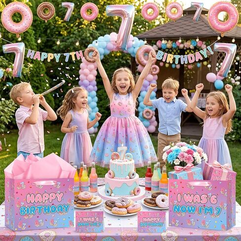 7th Birthday Gift Bag for Girls Sweet Donut 6 7 Birthday Favor Bag with Greeting Card and Paper I Was 6 Now I'm 7 Party Decorations for Girls Donut Grow up Party Sweet 7 Years Old Birthday Party Supplies in Kuwait