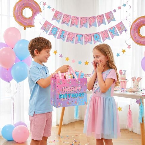 7th Birthday Gift Bag for Girls Sweet Donut 6 7 Birthday Favor Bag with Greeting Card and Paper I Was 6 Now I'm 7 Party Decorations for Girls Donut Grow up Party Sweet 7 Years Old Birthday Party Supplies in Kuwait