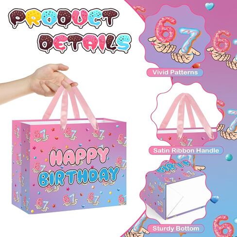7th Birthday Gift Bag for Girls Sweet Donut 6 7 Birthday Favor Bag with Greeting Card and Paper I Was 6 Now I'm 7 Party Decorations for Girls Donut Grow up Party Sweet 7 Years Old Birthday Party Supplies in Kuwait