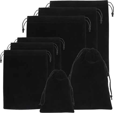 6 PCS Velvet Jewelry Pouches, 2 Sizes Black Velvet Bags with Drawstrings, Small Velvet Pouch for Wedding Party Favors Christmas, 5x7, 6x9 inch in Saudi Arabia