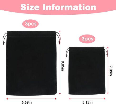 6 PCS Velvet Jewelry Pouches, 2 Sizes Black Velvet Bags with Drawstrings, Small Velvet Pouch for Wedding Party Favors Christmas, 5x7, 6x9 inch in Saudi Arabia