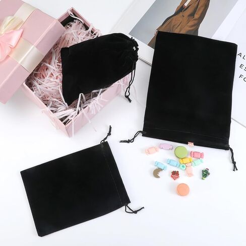 6 PCS Velvet Jewelry Pouches, 2 Sizes Black Velvet Bags with Drawstrings, Small Velvet Pouch for Wedding Party Favors Christmas, 5x7, 6x9 inch in Saudi Arabia