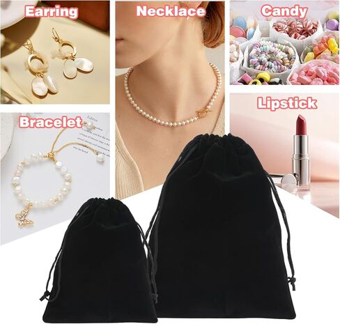 6 PCS Velvet Jewelry Pouches, 2 Sizes Black Velvet Bags with Drawstrings, Small Velvet Pouch for Wedding Party Favors Christmas, 5x7, 6x9 inch in Saudi Arabia