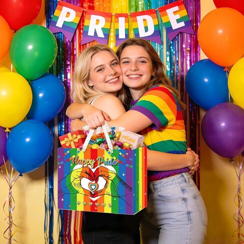 Wauprant Large Rainbow Pride Month Gift Bag with Handle, LGBTQ Love is Love Party Favor Bags with 1 Greeting Card & 3 Sheets Tissue Paper, Gay Pride Stripes Gift Wrap for Parade, Birthdays & Events in Saudi Arabia