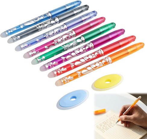 8Pcs Heat Erasable Pens for Fabric &2 Erasers - Multicolor Fabric Marking Pens Markers No Ghost Lines - Disappearing Ink for Drawing Writing Planner Quilting Sewing Embroidery DIY Dressmaking in Saudi Arabia