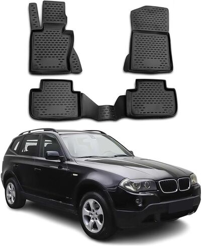 OMAC Floor Mats for BMW X3 E83 2004-2010 Car Mats All Weather 3D Custom Fit Rubber Mat Waterproof Odorless TPE Floor Liners Laser Measured Non-Slip (Black) in Kuwait
