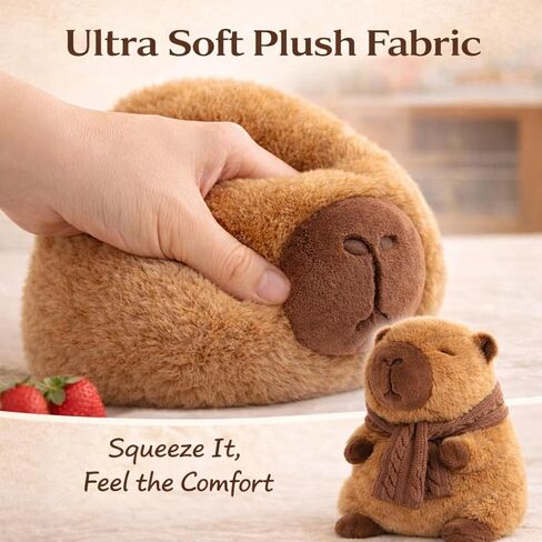 11 Inch Capybara Plush Toy with Scarf - Cute Stuffed Animal with Knitted Winter Scarf, Soft Huggable Plushie, for Kids Girls Boys in Saudi Arabia