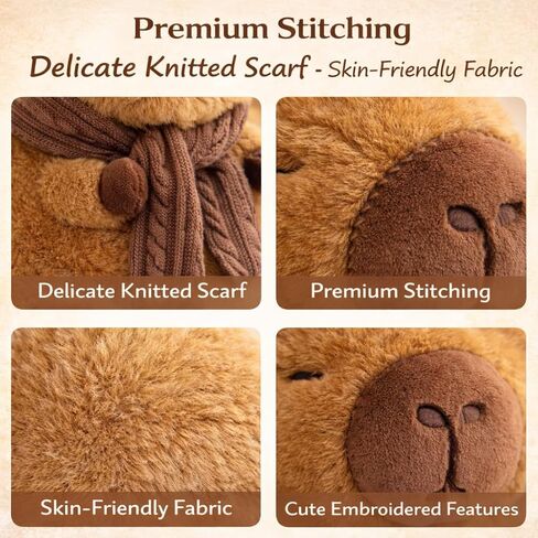 11 Inch Capybara Plush Toy with Scarf - Cute Stuffed Animal with Knitted Winter Scarf, Soft Huggable Plushie, for Kids Girls Boys in Saudi Arabia