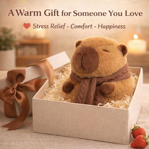 11 Inch Capybara Plush Toy with Scarf - Cute Stuffed Animal with Knitted Winter Scarf, Soft Huggable Plushie, for Kids Girls Boys in Saudi Arabia
