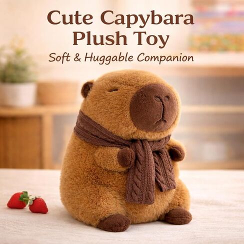 11 Inch Capybara Plush Toy with Scarf - Cute Stuffed Animal with Knitted Winter Scarf, Soft Huggable Plushie, for Kids Girls Boys in Saudi Arabia