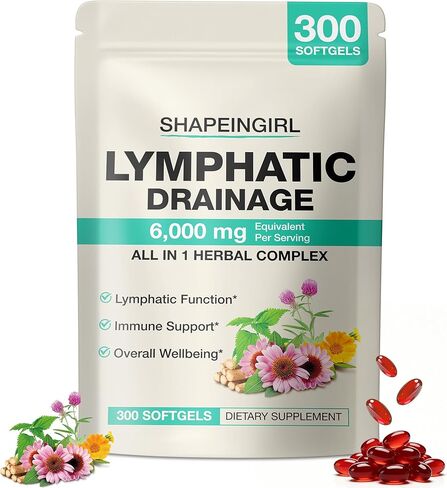 Lymphatic Drainage Supplements | 300 Softgels, 6000 mg Herbal Lymph System Support for Women & Men | 21-in-1 Herbal Blend for Lymphatic Support, Fluid Balance & Immune System in Saudi Arabia