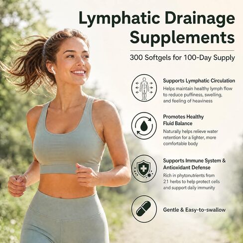Lymphatic Drainage Supplements | 300 Softgels, 6000 mg Herbal Lymph System Support for Women & Men | 21-in-1 Herbal Blend for Lymphatic Support, Fluid Balance & Immune System in Saudi Arabia