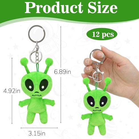 12PCS Alien Plush Keychains Bulk, 5.1" Mini Soft Space-Themed Stuffed Keychain with Detachable Clasp, Portable Bag Charm Desk Decor for Party Favors Birthday Gifts Christmas Stocking Stuffers in Saudi Arabia