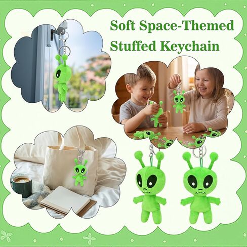 12PCS Alien Plush Keychains Bulk, 5.1" Mini Soft Space-Themed Stuffed Keychain with Detachable Clasp, Portable Bag Charm Desk Decor for Party Favors Birthday Gifts Christmas Stocking Stuffers in Saudi Arabia