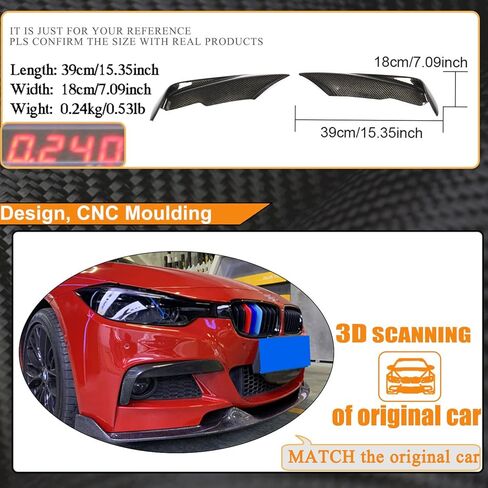 ألياف الكربون المصد الأمامي تنفيس Canard الفاصل عدة لسيارات BMW 3 Series F30 M Sport 2012-2018 غطاء فتحة التهوية غطاء الضباب الخفيف in Kuwait