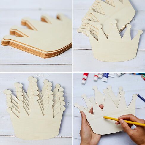Crown Shape Wood Craft Unfinished Wooden Board DIY Wood Craft Ornaments Craft 6pcs in Saudi Arabia