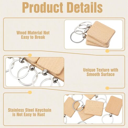 60 Pcs Wooden Keychain Blank with Key Rings, Wood Engraving Unfinished Key Chain Rectangular Keychain Blank for DIY, Crafts Gift, Pet Tags in Kuwait