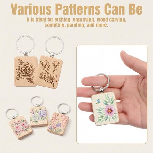 60 Pcs Wooden Keychain Blank with Key Rings, Wood Engraving Unfinished Key Chain Rectangular Keychain Blank for DIY, Crafts Gift, Pet Tags in Kuwait