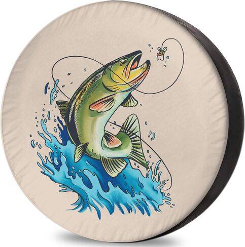 Spare Tire Covers for RV Trailer Bass Fishing Weatherproof Dustproof Universal for SUV, Camp, and Towable Vehicles 12" 13" 14" 15" 16" 17 Inch in Saudi Arabia
