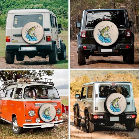 Spare Tire Covers for RV Trailer Bass Fishing Weatherproof Dustproof Universal for SUV, Camp, and Towable Vehicles 12" 13" 14" 15" 16" 17 Inch in Saudi Arabia