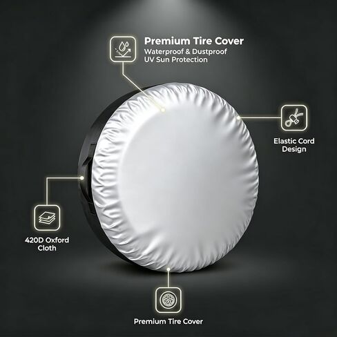 Spare Tire Cover, 420D Oxford with Silver Coating, Waterproof UV Protector, Anti-Aging & Tear-Resistant, Easy Clean, Handle & Drawstring, Fits Jeep RV SUV Trailer, 18-23 Inch Tires (S) in Saudi Arabia