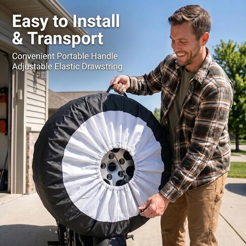 Spare Tire Cover, 420D Oxford with Silver Coating, Waterproof UV Protector, Anti-Aging & Tear-Resistant, Easy Clean, Handle & Drawstring, Fits Jeep RV SUV Trailer, 18-23 Inch Tires (S) in Saudi Arabia