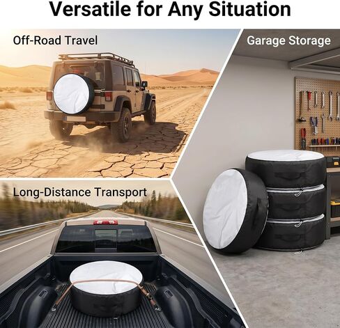 Spare Tire Cover, 420D Oxford with Silver Coating, Waterproof UV Protector, Anti-Aging & Tear-Resistant, Easy Clean, Handle & Drawstring, Fits Jeep RV SUV Trailer, 18-23 Inch Tires (S) in Saudi Arabia