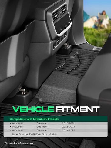 سجادات أرضية YHTAUTO متوافقة مع 2022-2025 Mitsubishi Outlander (لا تناسب موديلات PHEV أو الرياضية)، بطانات أرضية TPE للحماية من جميع الأحوال الجوية، الصف الأول والثاني، مجموعة من 3 قطع in Kuwait