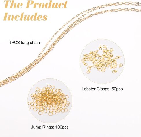 Avxzbef 16.4 Feet Gold Plated Stainless Steel Paperclip Chain Set Gold Plated Chain Lobster Clasp Open Jump Ring for DIY Necklaces Anklets Bracelets in Saudi Arabia
