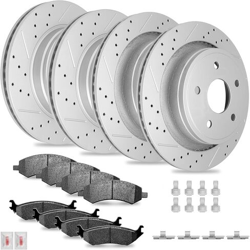 Disc Brake Kits with Pads and Rotors Front & Rear Drilled Slotted Vented Rotor for 2019 2020 2021 2022 2023 Ram 1500 Classic / 2011 2012 2013 2014 2015 2016 2017 2018 Ram 1500 5 Lug in Saudi Arabia