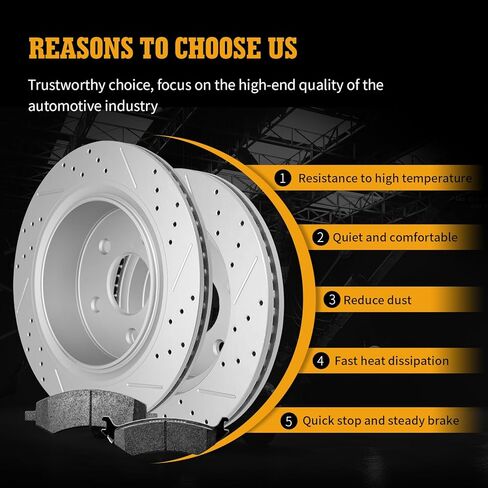 Disc Brake Kits with Pads and Rotors Front & Rear Drilled Slotted Vented Rotor for 2019 2020 2021 2022 2023 Ram 1500 Classic / 2011 2012 2013 2014 2015 2016 2017 2018 Ram 1500 5 Lug in Saudi Arabia