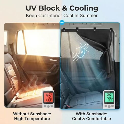 Ovege 2-Pack ظلال نافذة السيارة المغناطيسية - طبقة مزدوجة للحماية من الأشعة فوق البنفسجية للنوافذ الجانبية | أغطية شمسية للخصوصية للأطفال الرضع والحيوانات الأليفة والأطفال | ستائر السيارة سهلة التركيب in Kuwait