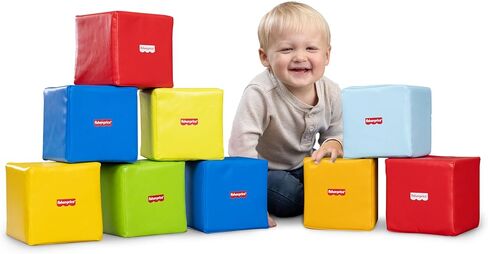 مكعبات بناء إسفنجية ناعمة للأطفال الصغار من Fisher-Price - 9 كتل تكديس كبيرة ملونة للأطفال الصغار بعمر عامين فما فوق - لعبة تعليمية خفيفة الوزن لمرحلة ما قبل المدرسة in Kuwait
