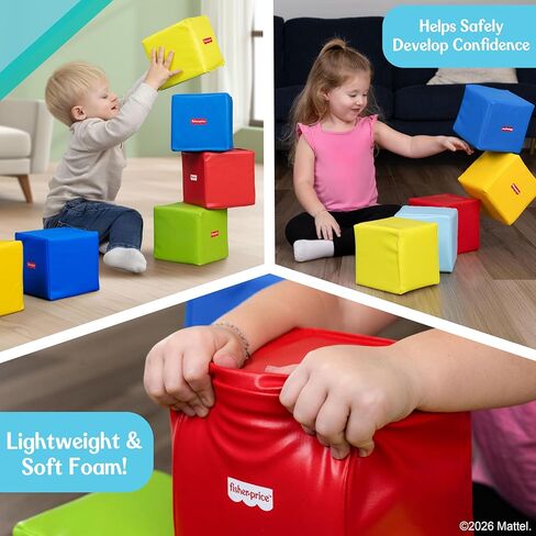 مكعبات بناء إسفنجية ناعمة للأطفال الصغار من Fisher-Price - 9 كتل تكديس كبيرة ملونة للأطفال الصغار بعمر عامين فما فوق - لعبة تعليمية خفيفة الوزن لمرحلة ما قبل المدرسة in Kuwait