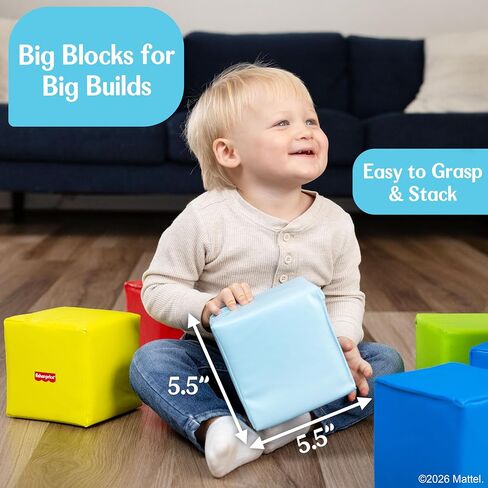 مكعبات بناء إسفنجية ناعمة للأطفال الصغار من Fisher-Price - 9 كتل تكديس كبيرة ملونة للأطفال الصغار بعمر عامين فما فوق - لعبة تعليمية خفيفة الوزن لمرحلة ما قبل المدرسة in Kuwait