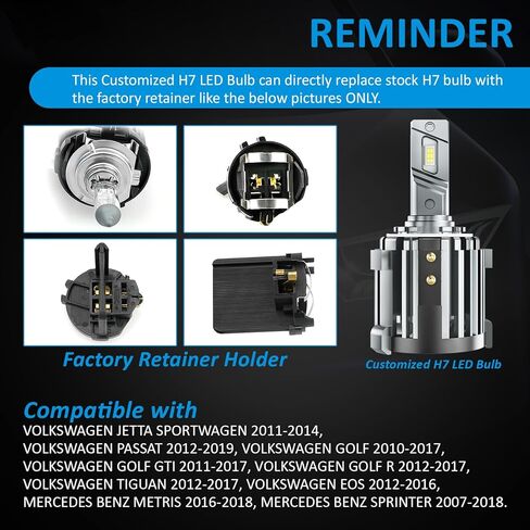 YCLL LED Lights Adapter Retainer Holder Specific Fit for VW Passat Golf GTI Jetta Ti-guan,600% Brightness CSP Chip Plug & Play，100W LED Kit 6500K White,2Pack in Saudi Arabia