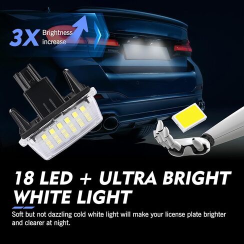 2 PCS Car License Plate Lights, 18-SMD LED Super Bright Non-strobing Blub, Anti-Vibration Waterproof Housing Assembly, Compatible with 12-16 Camry 14-16 Yarisl Ez Vios Levin Corolla (White) in Saudi Arabia