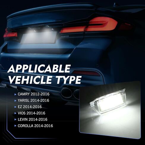 2 PCS Car License Plate Lights, 18-SMD LED Super Bright Non-strobing Blub, Anti-Vibration Waterproof Housing Assembly, Compatible with 12-16 Camry 14-16 Yarisl Ez Vios Levin Corolla (White) in Saudi Arabia