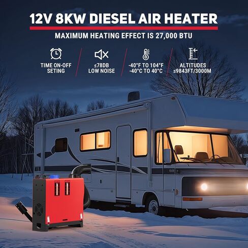 Diesel Heater, 12V 8KW Remote Control & LCD Monitor, All in One with 5L/1.3Gal Fuel Tank, Fast Heating Parking Heater for Car RV Truck Tent Garage Camper in Saudi Arabia