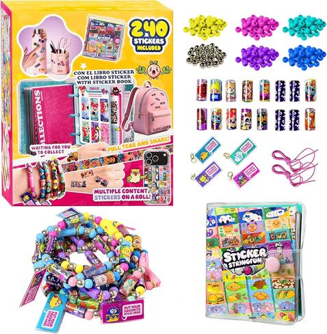 Sticker Bracelet Kit with Collection Book, 240 Mini Stickers Set, Wearable & Shareable Sticker Rolls, Kids Beading Set for Bracelet & Necklace Making, 1000+ Designs (6X Drop) in Saudi Arabia