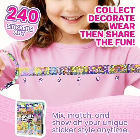 Sticker Bracelet Kit with Collection Book, 240 Mini Stickers Set, Wearable & Shareable Sticker Rolls, Kids Beading Set for Bracelet & Necklace Making, 1000+ Designs (6X Drop) in Saudi Arabia